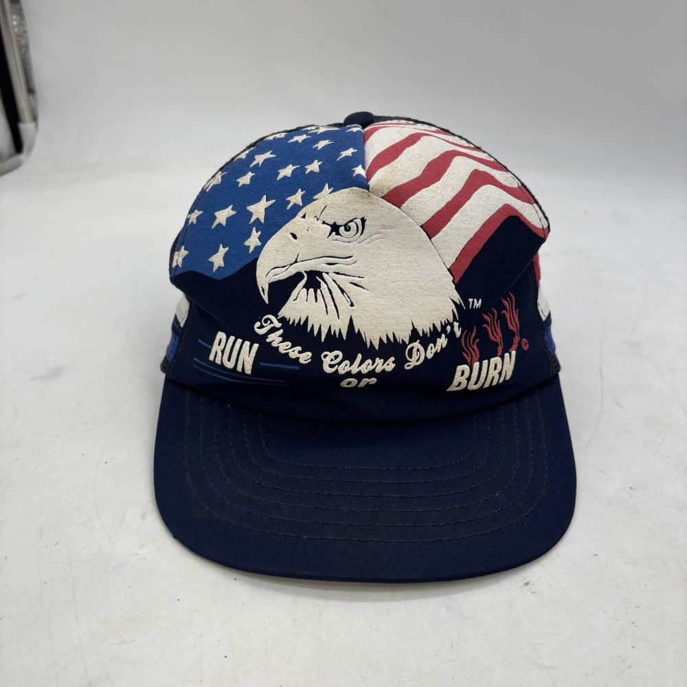 Vintage These Colors Don't Run Trucker Hat Cap Snapback Three Stripe Flag USA